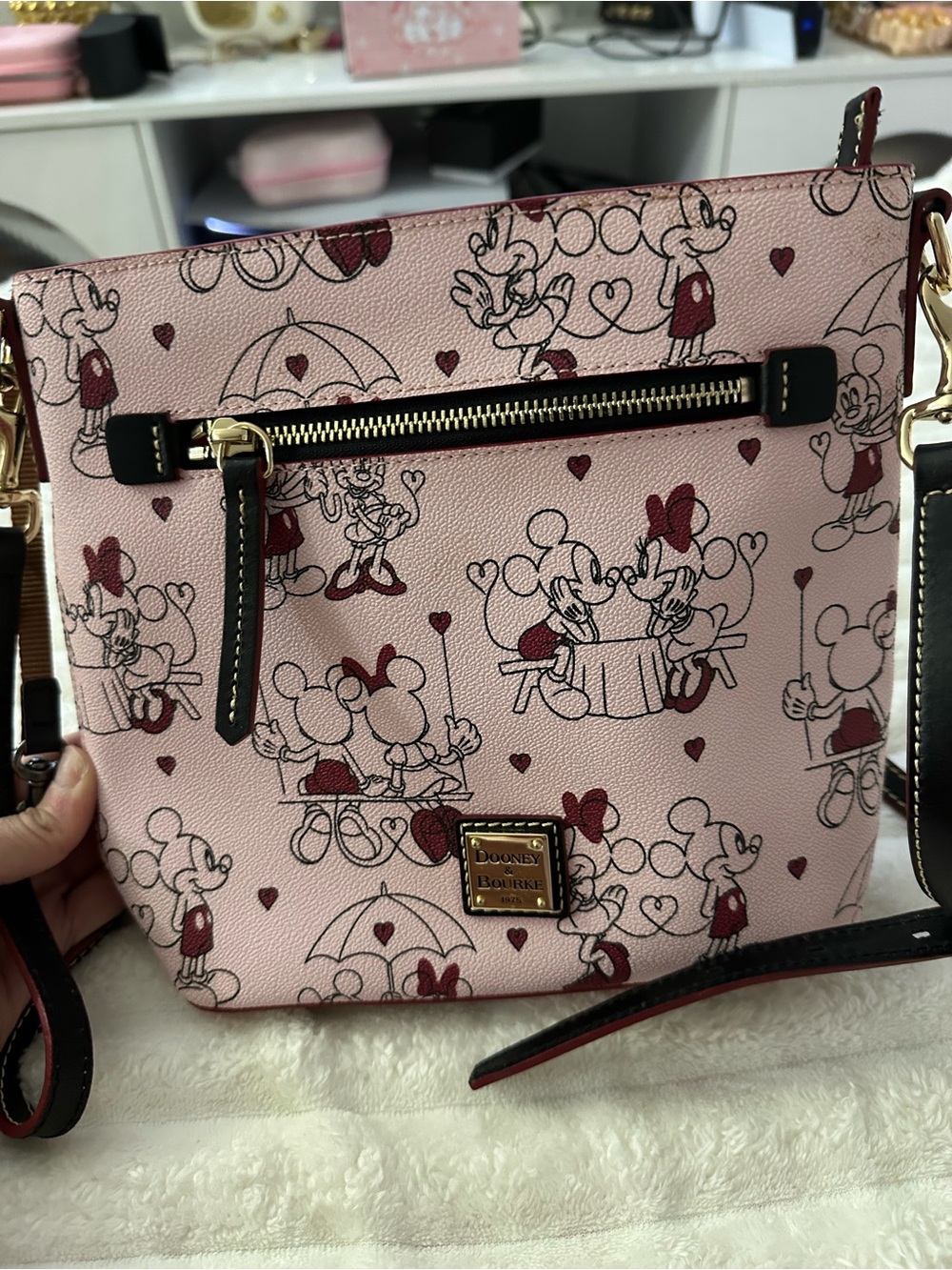 Dooney & Bourke Pink and Burgundy Disney Mickey & Minnie Crossbody